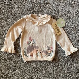 Viverano Organic Cotton Cream Sweater with Hedgehog Design